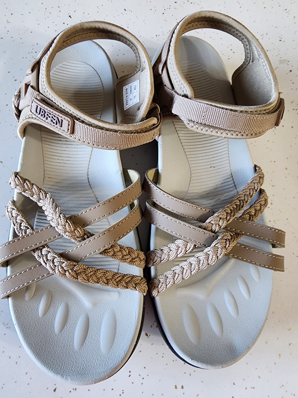 UBFEN Women's Beige Hiking Braided Strap Comfort Sandals